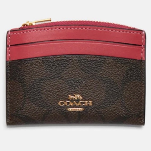 Coach Signature Card Case in Brown and Strawberry NWT - Picture 1 of 5